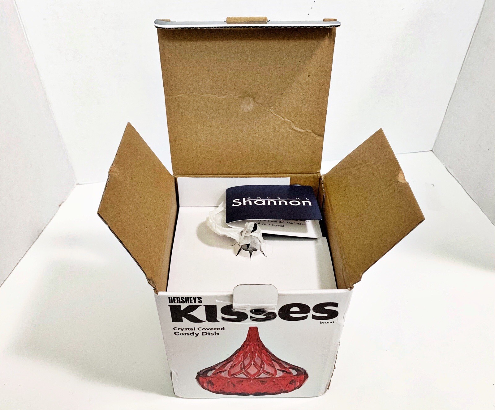 Hersheys KISS Shape Candy Dish Shannon Crystal Ruby Red Trinket W/ Lid Box
