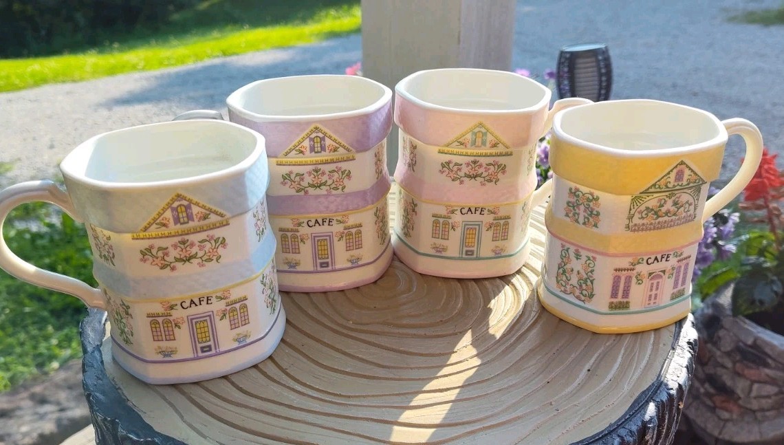 Set of 4 Lenox Village Coffee Mugs 1992