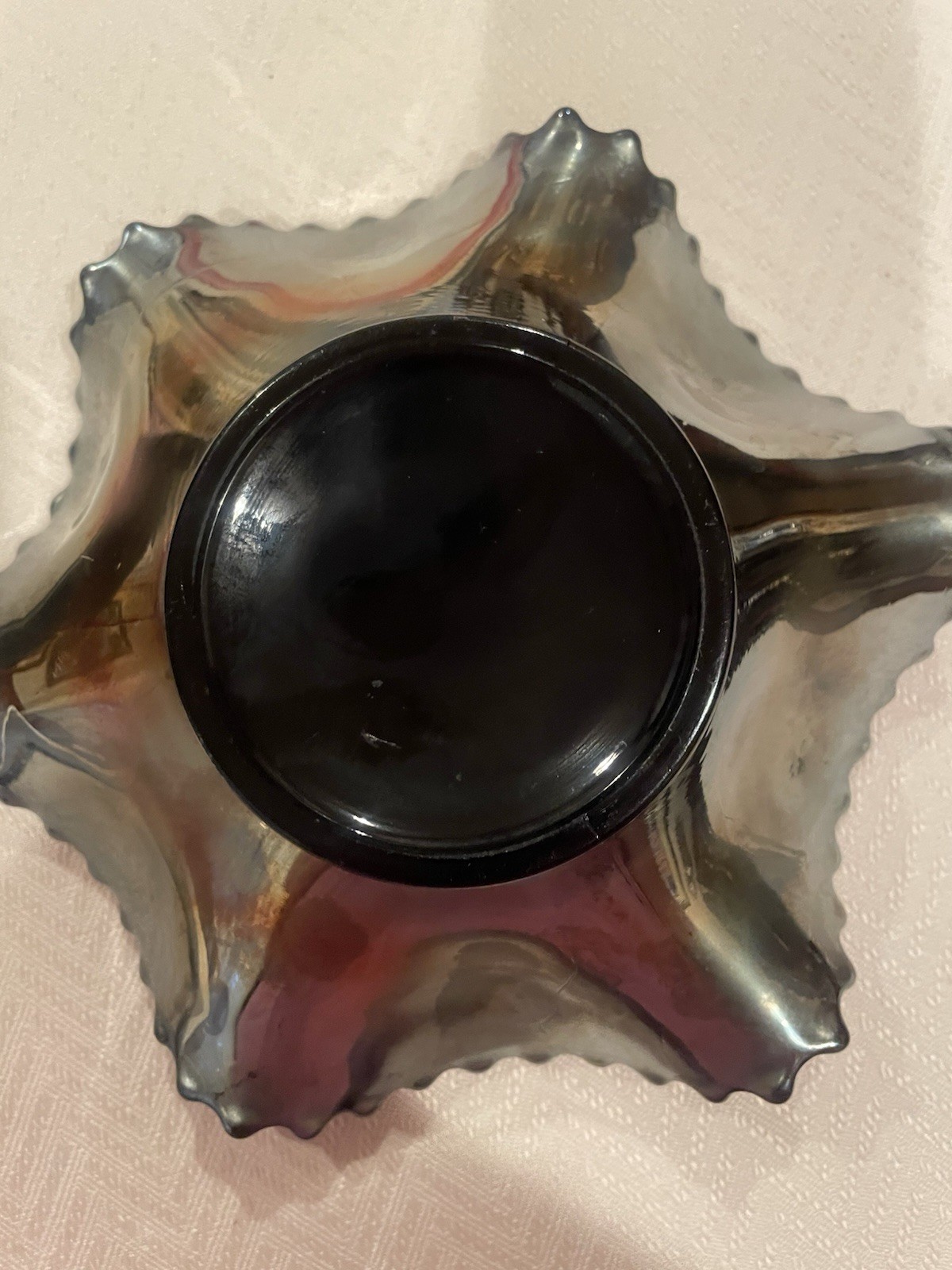 Vintage Northwood Carnival Glass Bowl 7.5” Ruffle Edge Fruit And Leaves