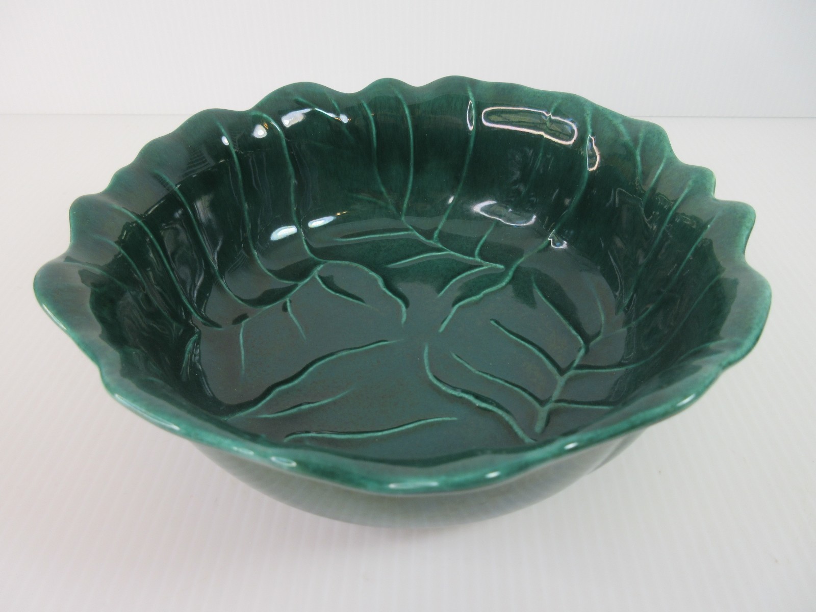 VTG Haeger Dark Green Cabbage Bowl #285B Fluted Edge Made in USA