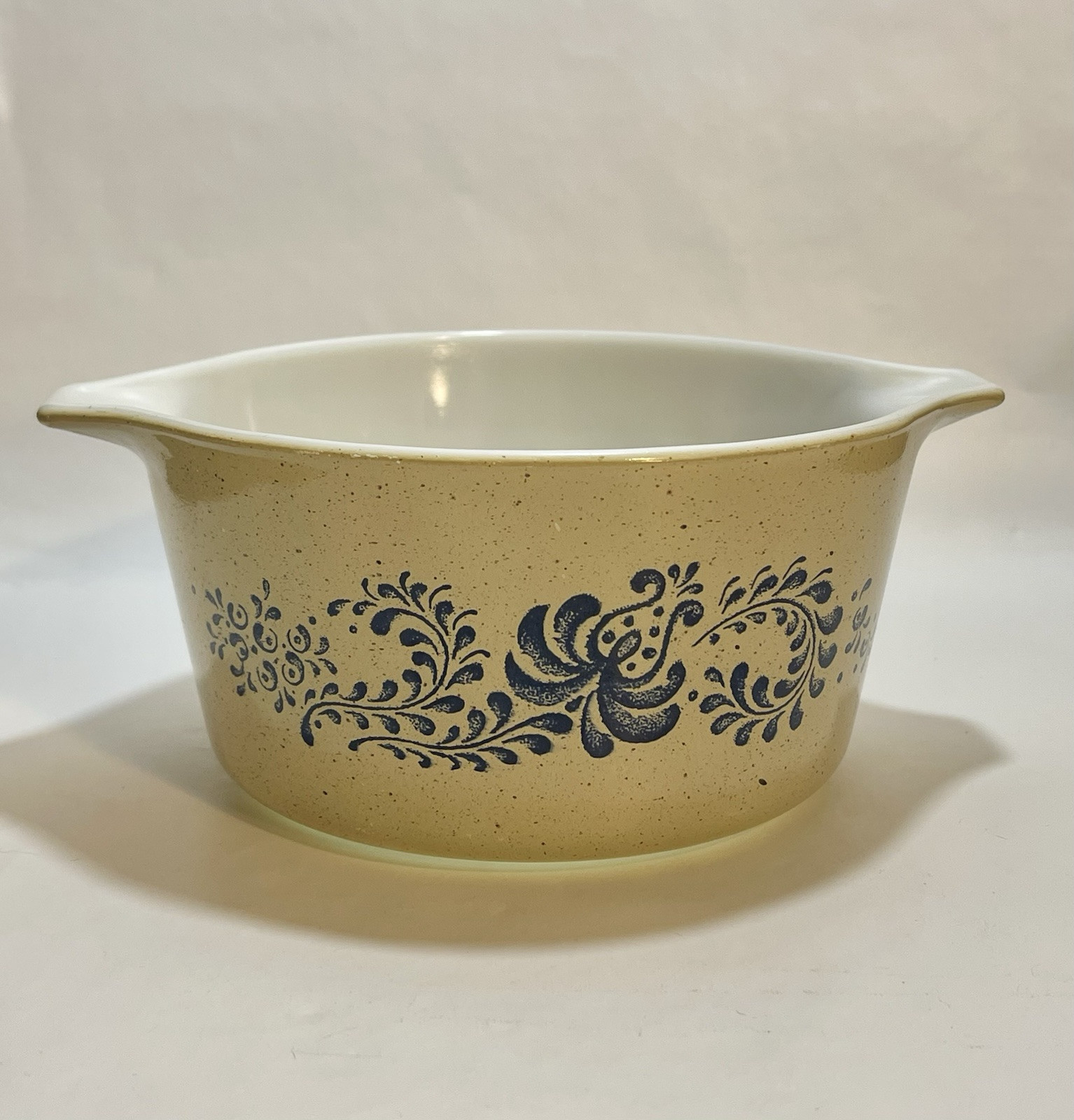 🌿Pyrex Blue & Tan HOMESTEAD 1qt Round Casserole Dish 473 No Lid