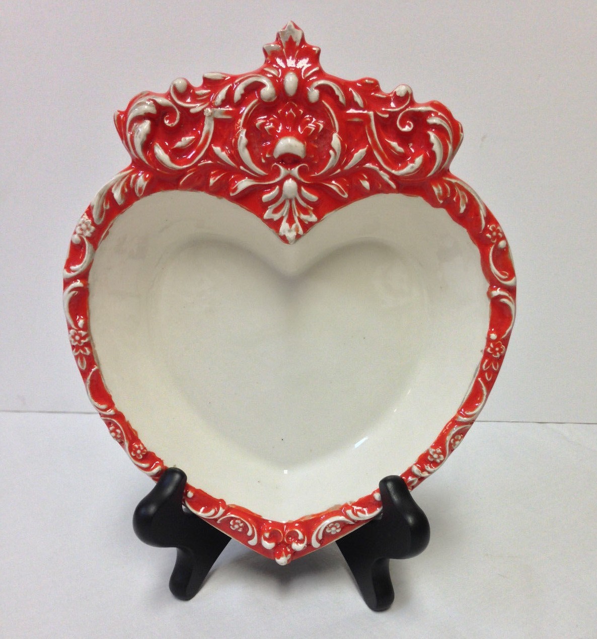 Heart Crest Art Pottery Trinket Dish Bowl Marked “A” 8″