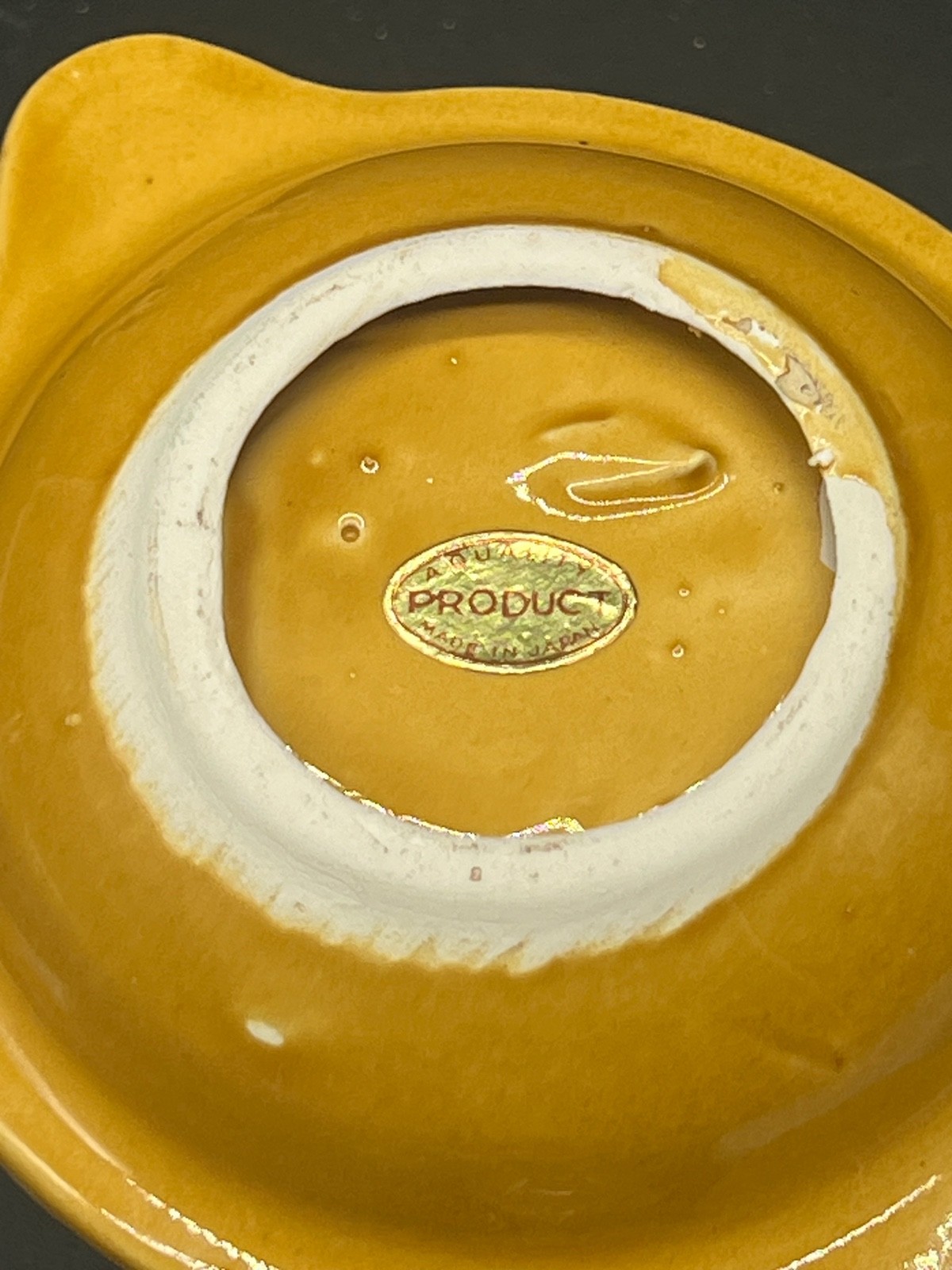 Mini Yellow Glazed Pottery Creamer Pitcher Saucer Strasburg PA Railroad Souvenir