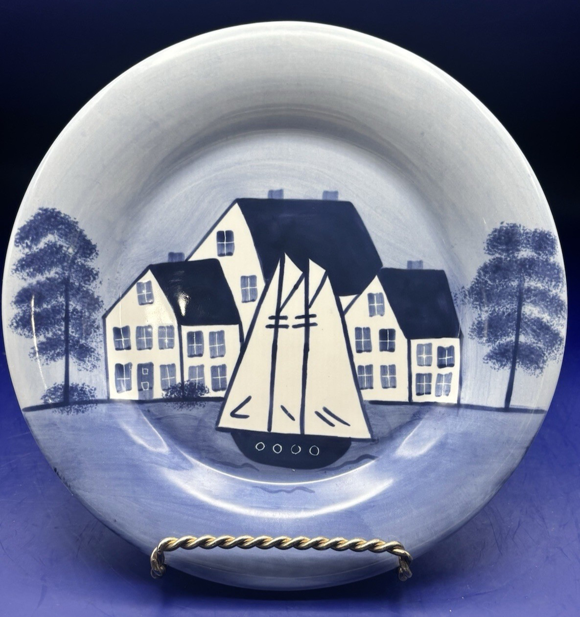 Shard Pottery Maine Coastal Village 8.75″ Lunch Salad Plate Sailboat V Rattigan