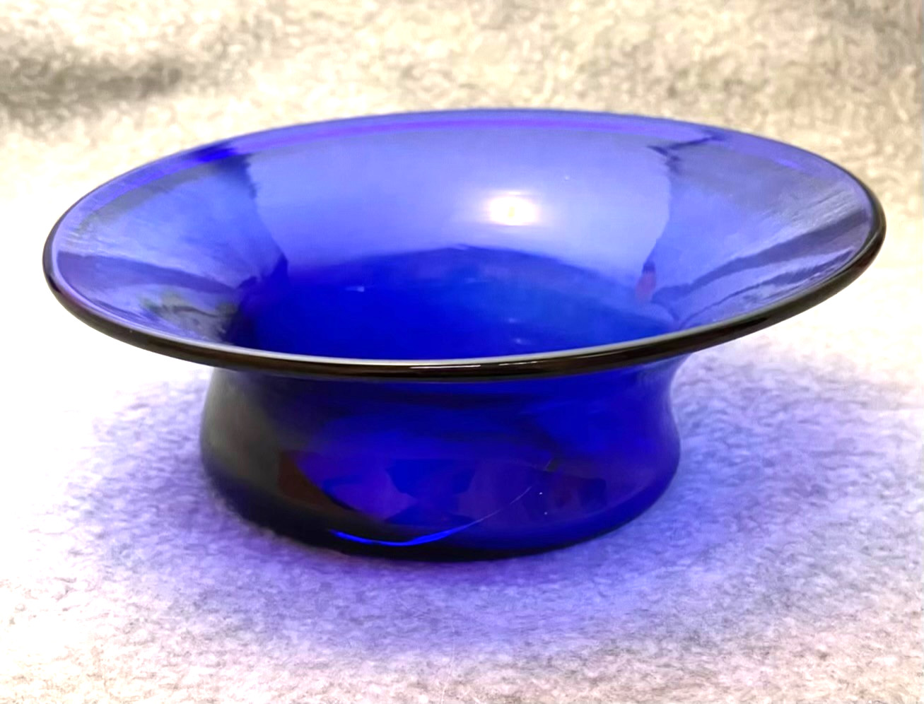JW Shelton Cobalt Blue Glass Footed Candy Dish Bowl Asymmetrical Signed 5.5×2″