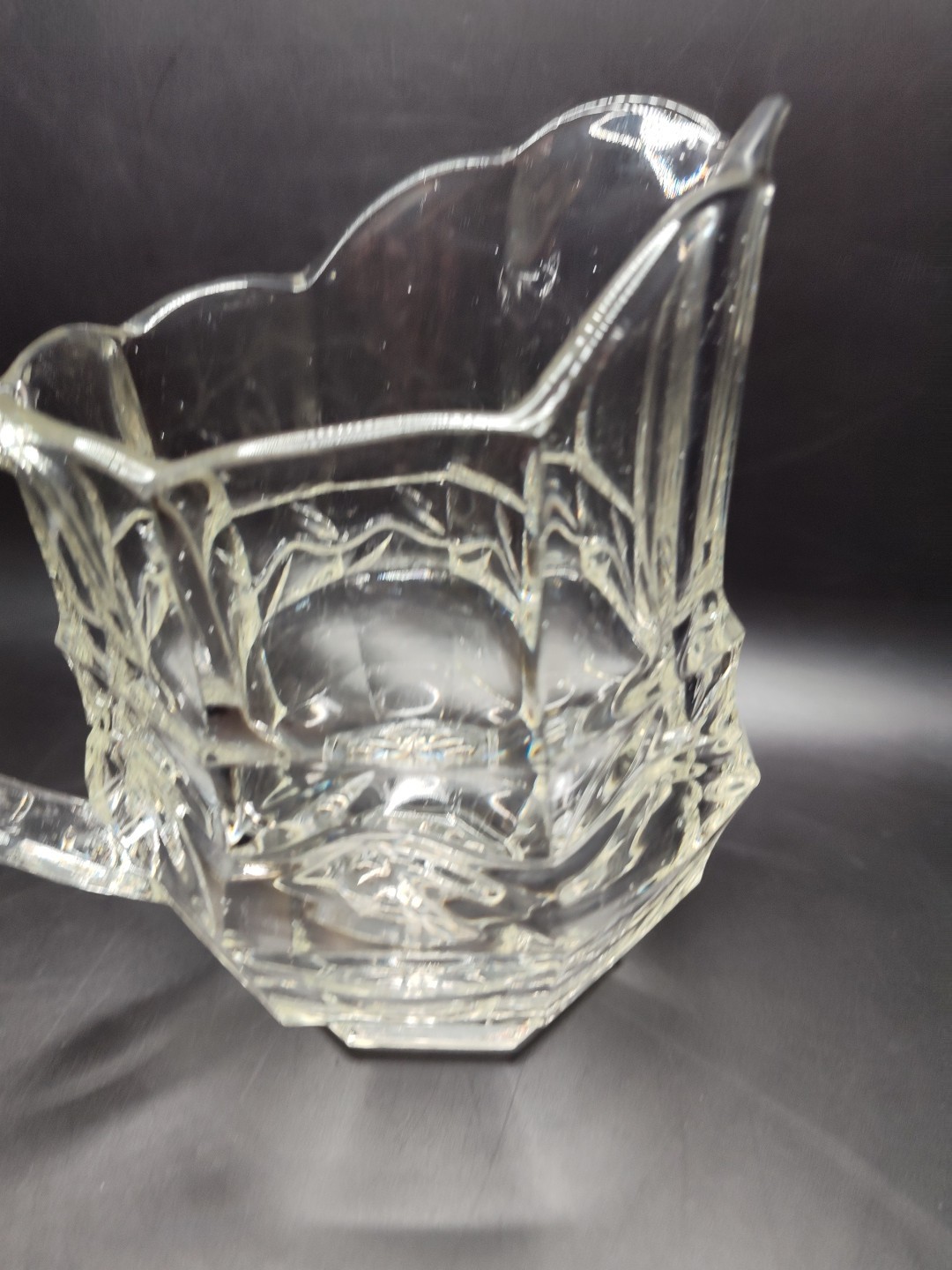 Vintage Heavy Paneled Clear Glass 7”H x 8″L x 5″W Pitcher Juice