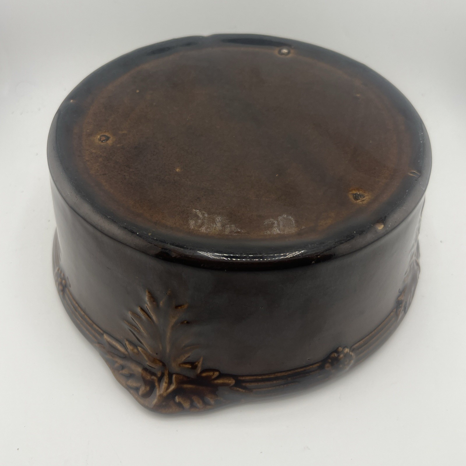 Vintage Brown Stoneware Ceramic Crock Lidded Casserole Dish Unmarked ST