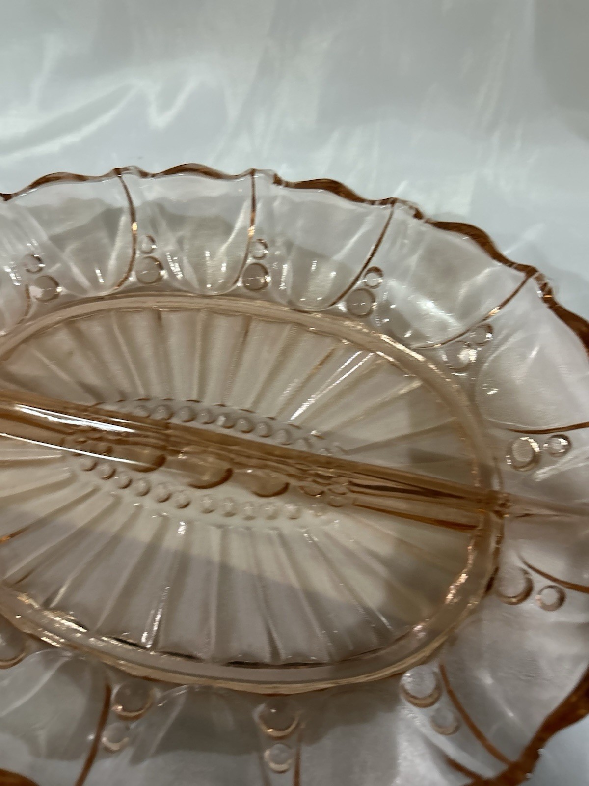 Vtg Pink Depression Glass Oyster and Pearl Divided Relish Tray Anchor Hocking