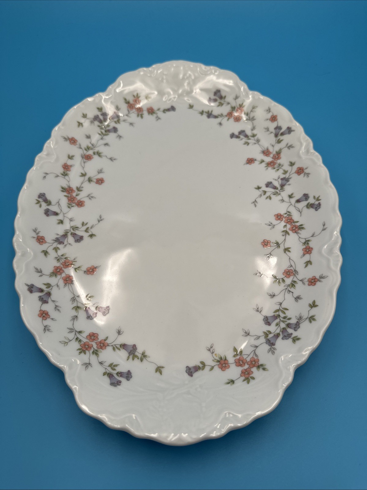 Vintage Rare Hutschenreuther Germany Bluebells Pink Floral 12 in Oval Platter