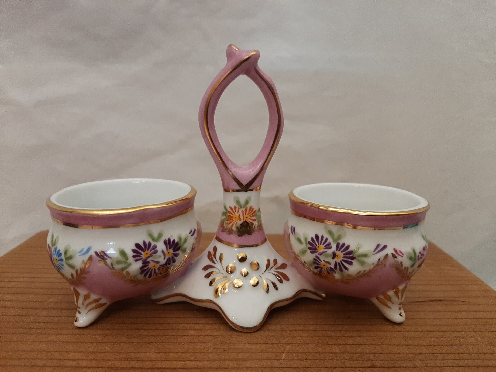 RARE Limoges China Spice Cups Salt Dip Server Vintage Pink