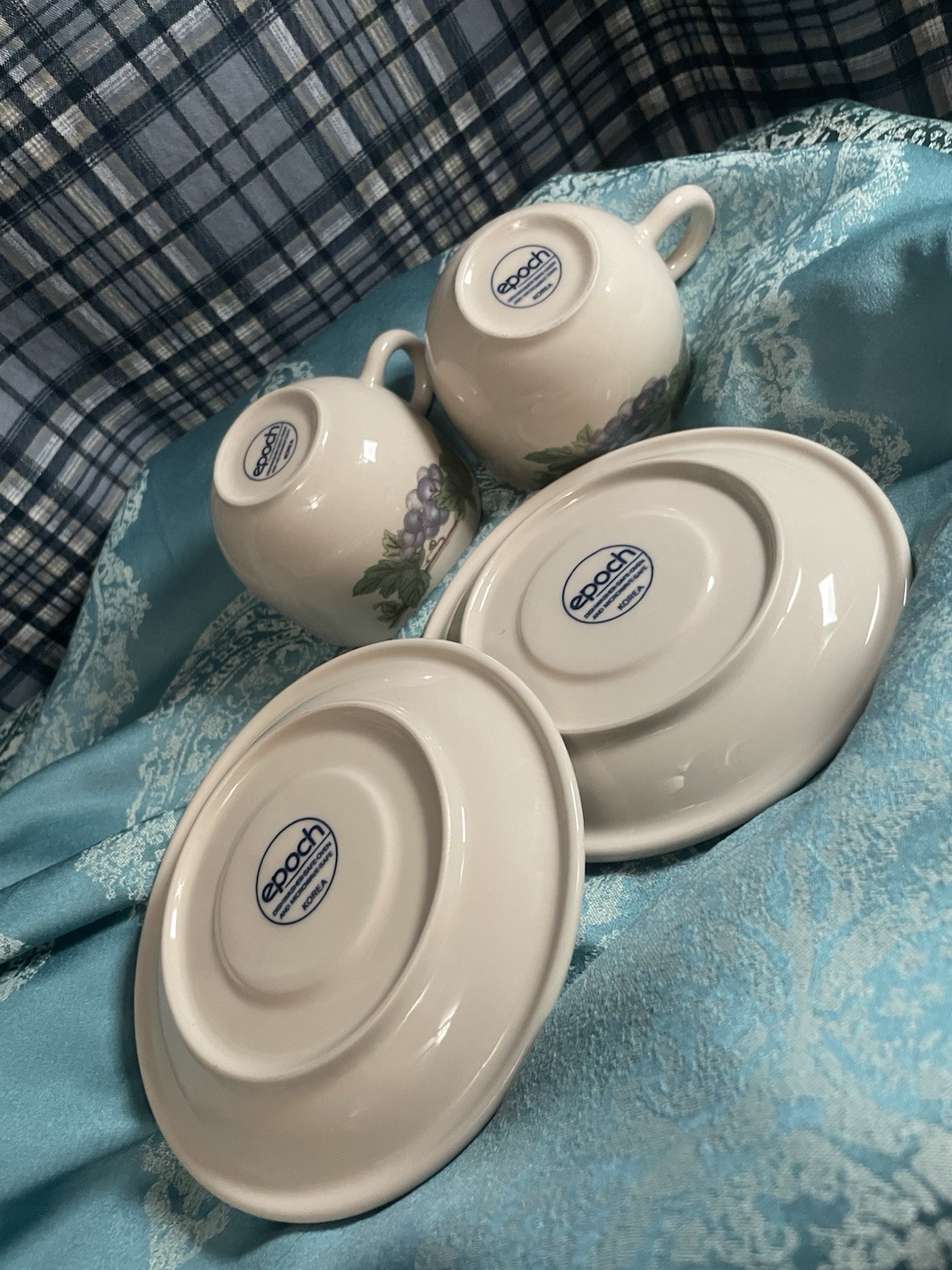 Noritake Epoch Wholesome Cup and Saucer 8 Oz Cream Stoneware Fruit and Leaves