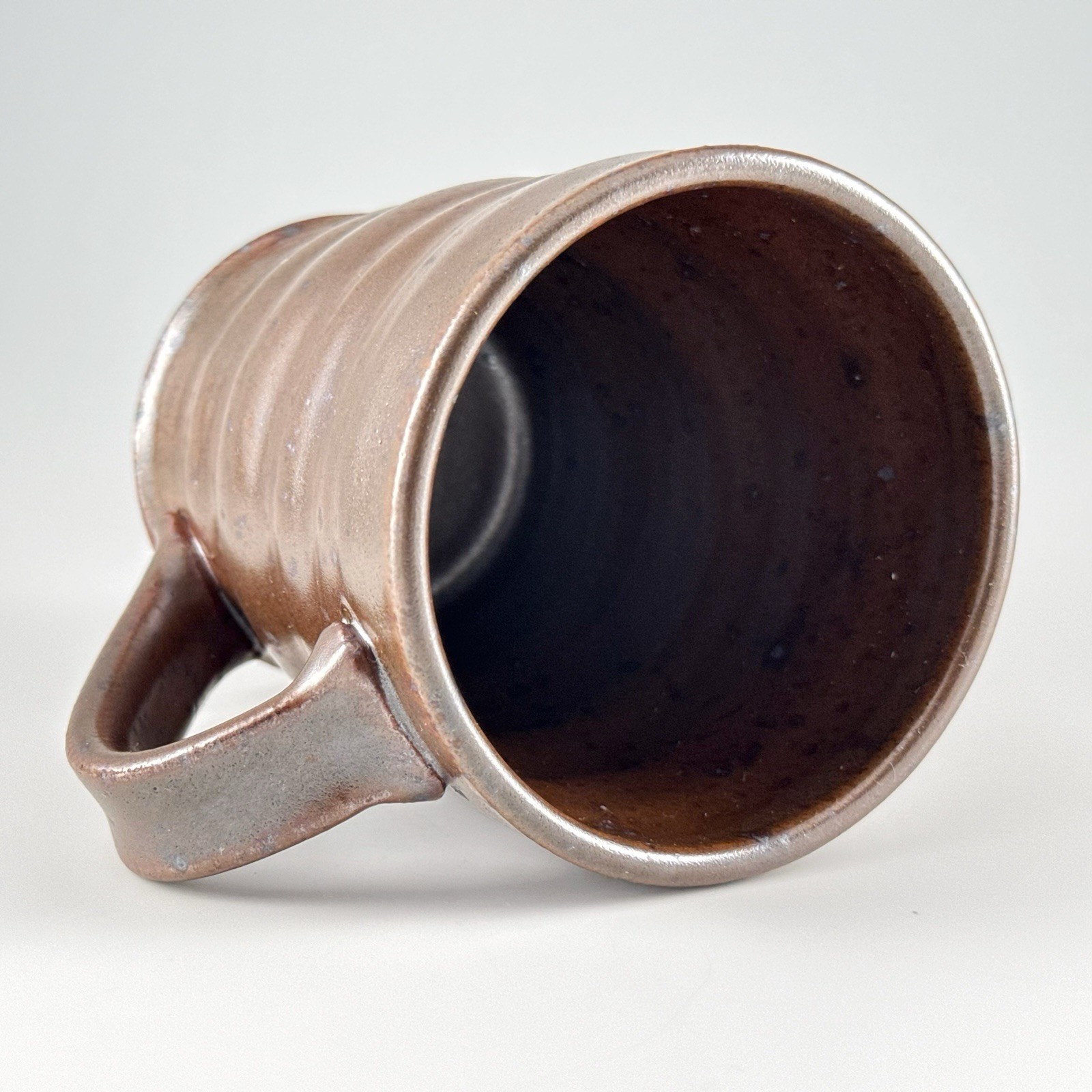 Vtg McP Stoneware Pottery Mug, 16oz Ceramic Coffee Cup Iron Oxide Metallic Brown