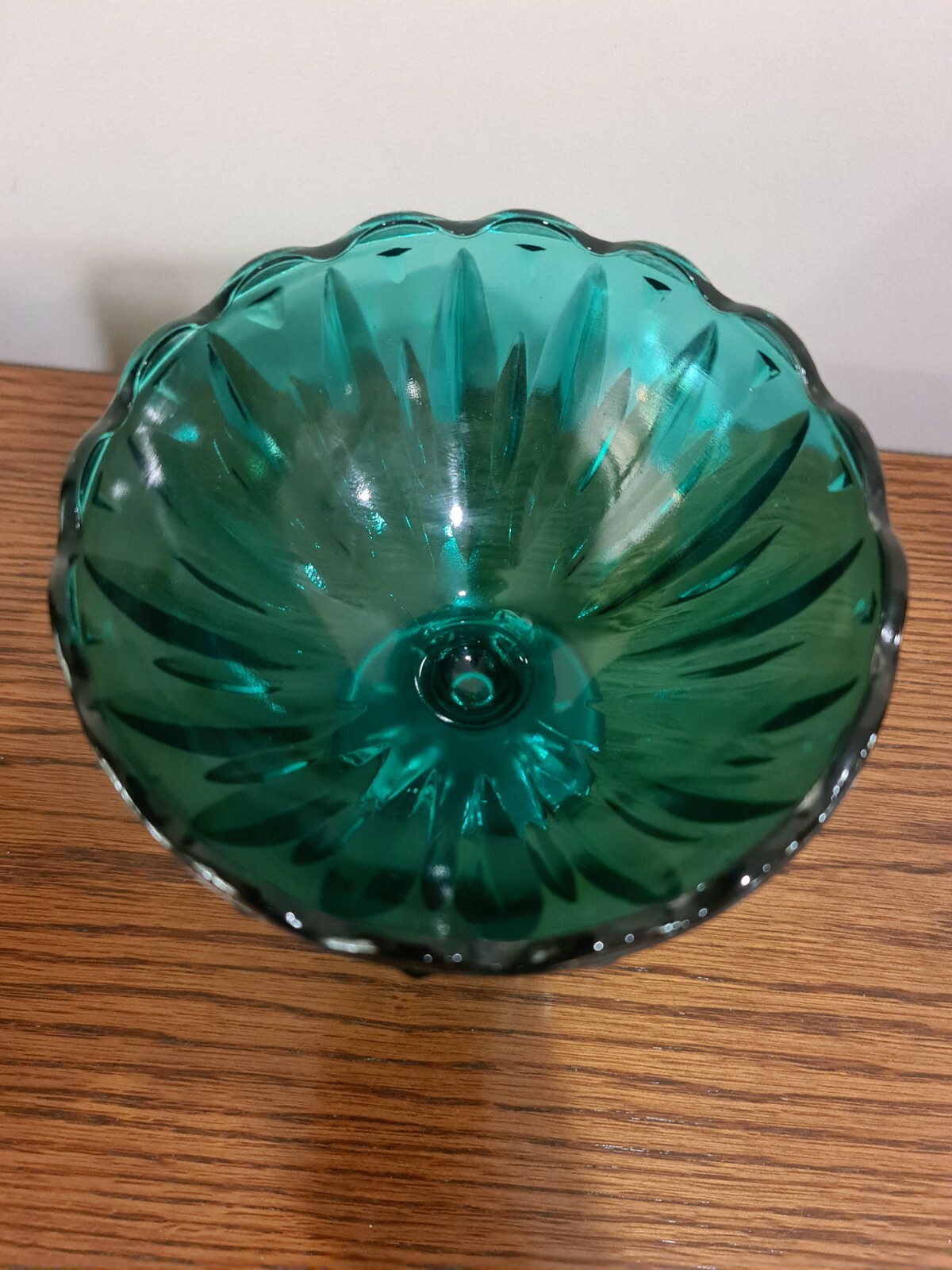 Vintage Turqouise Blue Pedestal Footed Scallop Bowl Teal MCM 5.25 in Mid Century