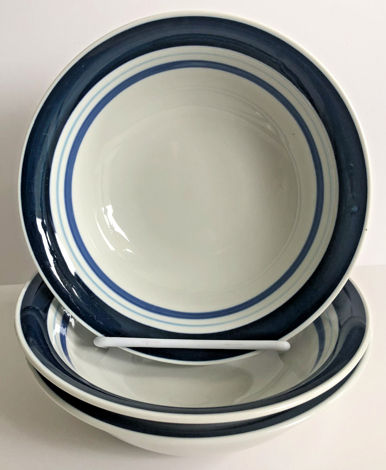 Mainstays Casual Multi Band Blue Coupe Cereal Bowls 6.5″ Sold Separt 3 Available