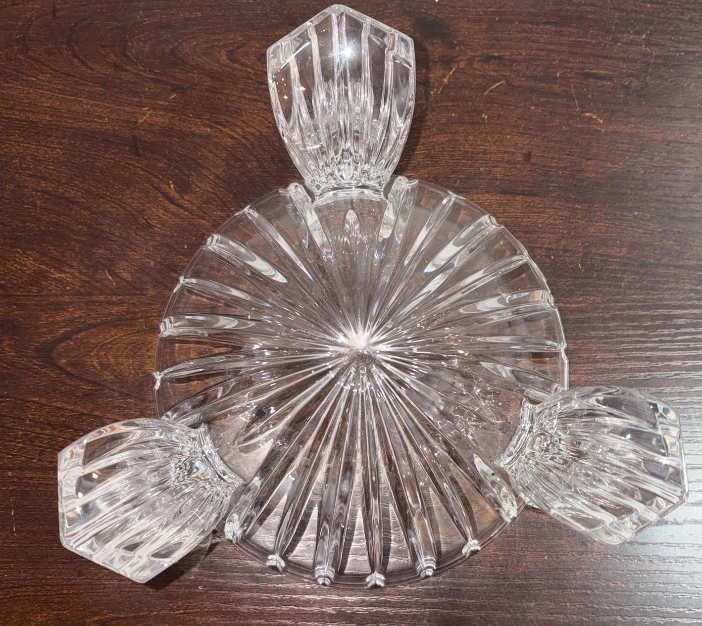 Bohemia Crystal Czech Republic Footed Centerpiece Bowl 3-Handle Lead Crystal- 8”
