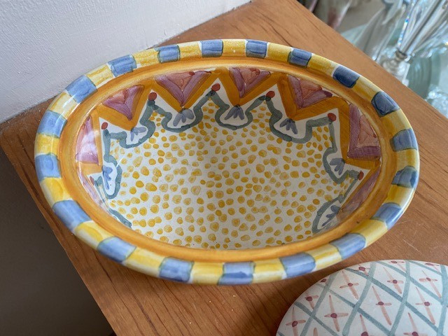Vintage Mackenzie Childs MONET Ceramic Chowder Bowl w/ Lid Stripes Dots
