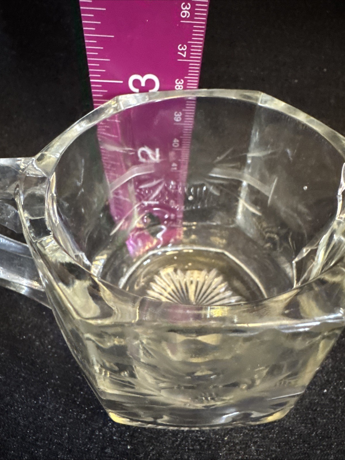 VTG Clear Crystal Glass Sugar Cube Bowl W/Flower Engraved On Sides