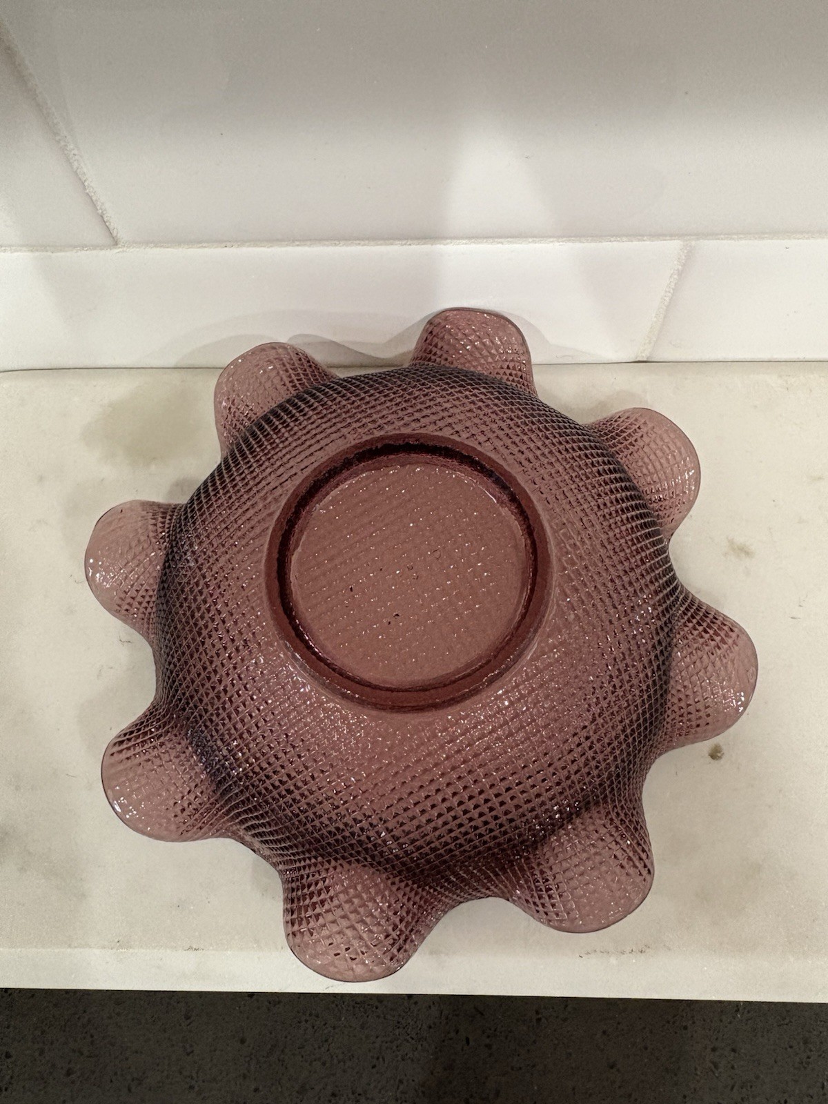 Vintage Italian Colony Glass Ruffled Edge Waffle Bowl purple amethyst