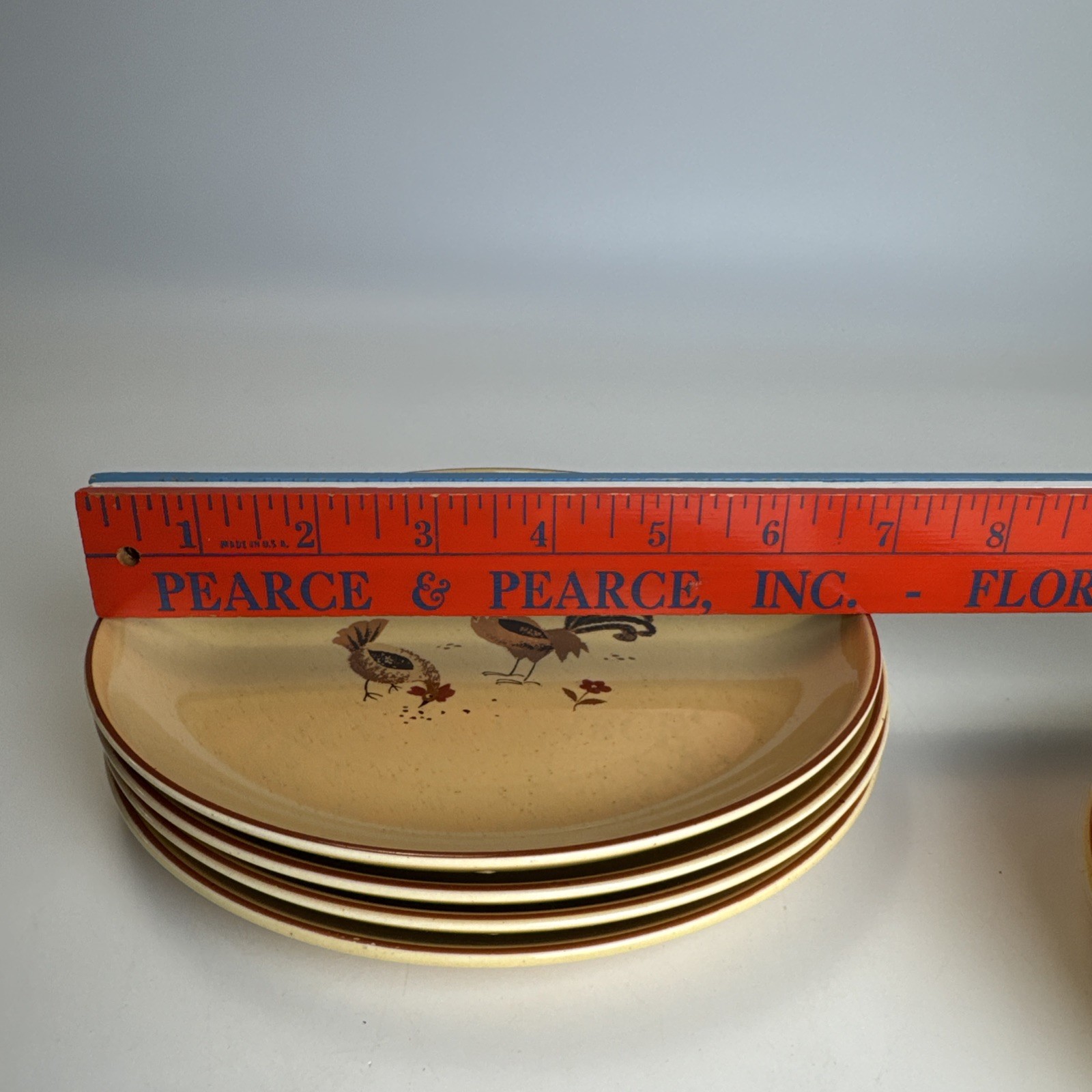 Vintage Harmony House Honey Hen 4 Salad Plates & 4 Saucers Rooster 1960’s