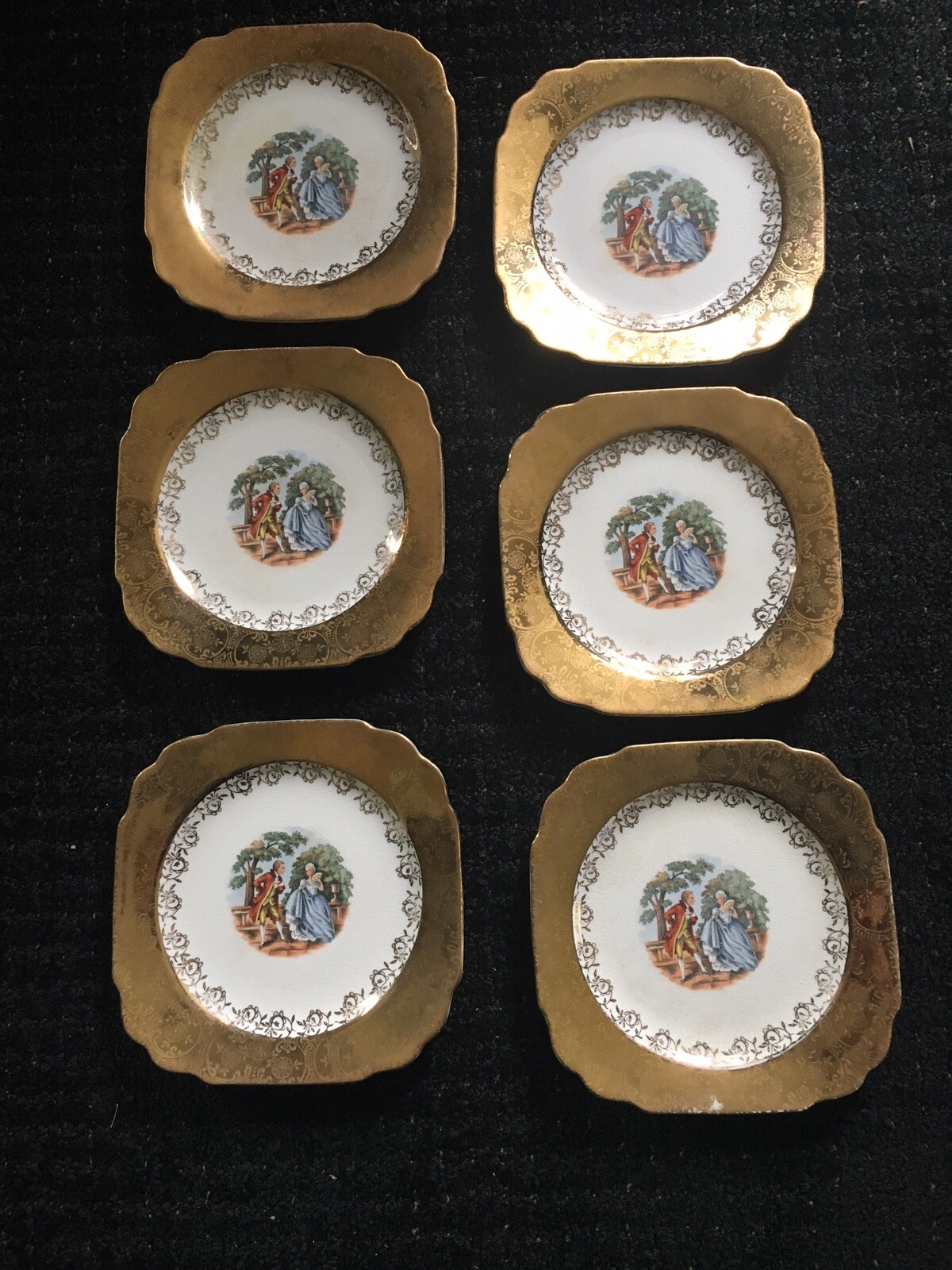 New York Atlas China 6 Dessert Plates Warranted 22 Karat Gold