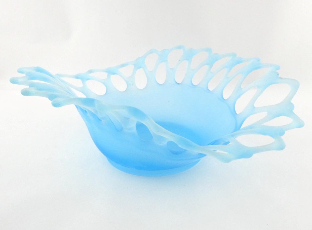 Westmoreland Doric Blue Frosted Satin Glass Centerpiece Bowl 12.75 Inches