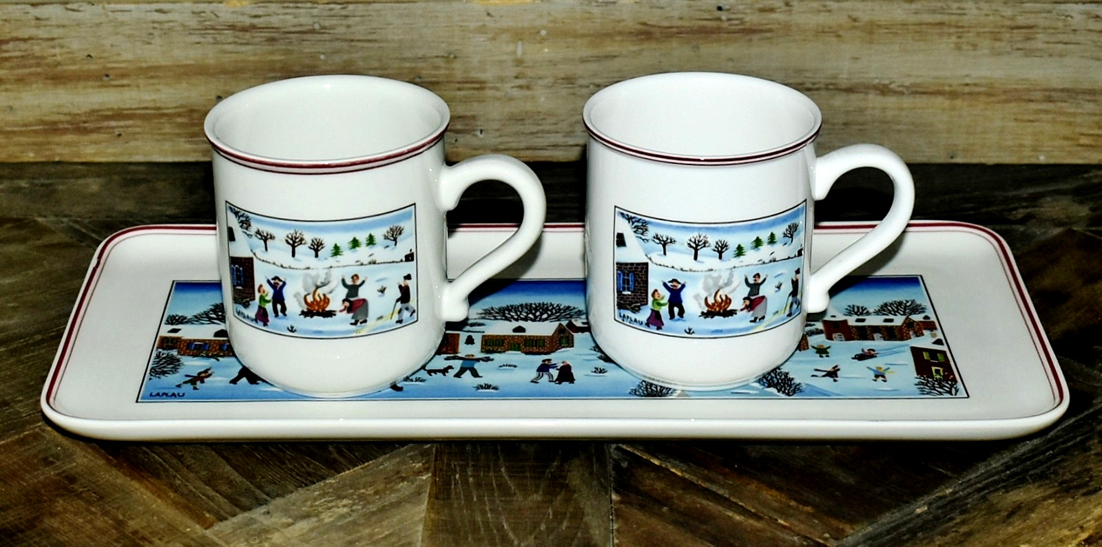 Villeroy & Boch Luxembourg Naif Christmas 13-1/2″ Sandwich Tray & 2 Mugs