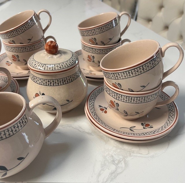 Set 18pc Johnson Brothers Zephyr Old Granite Tea Cups Saucers Creamer Sugar NEW