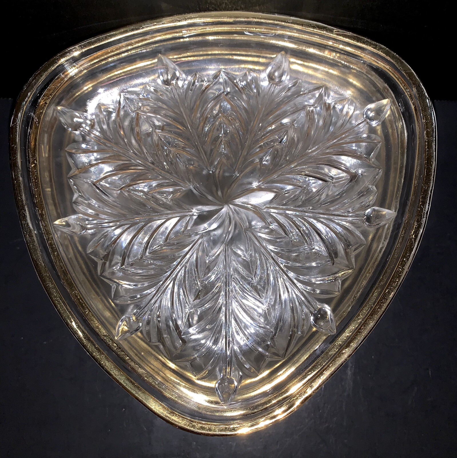 7 Jeannette Glass Plates FEATHER Gold Trim Candy Nut Dishes Vintage