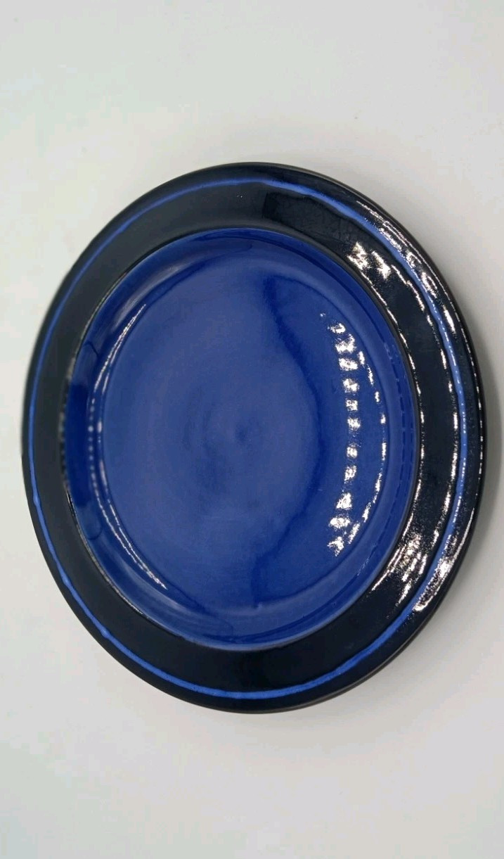 Vintage Cobalt Blue Nittsjö Sweden Salad Dessert Cake Stoneware Plate; 8.25″