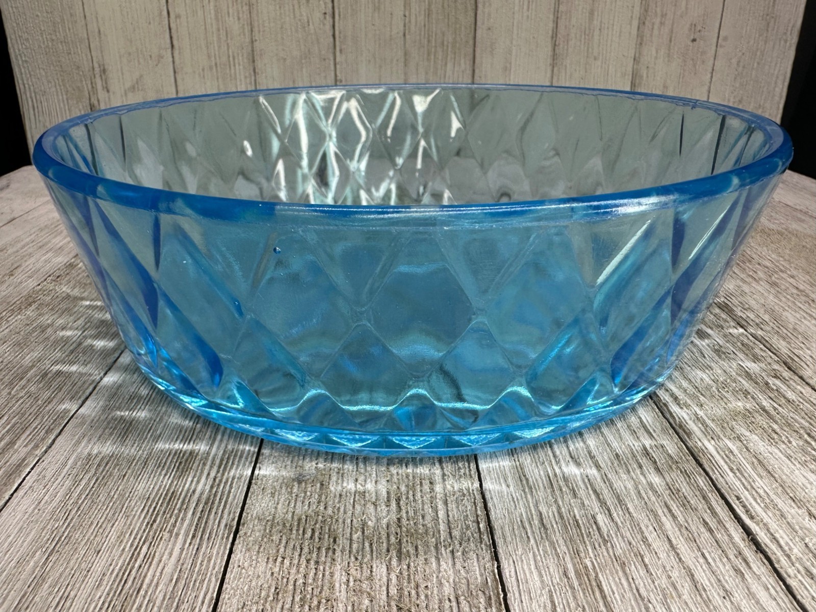Vtg EAPG Bryce Brothers Style Bowl Diamond Quilted Pattern Sky Blue Glass 8″ DIA