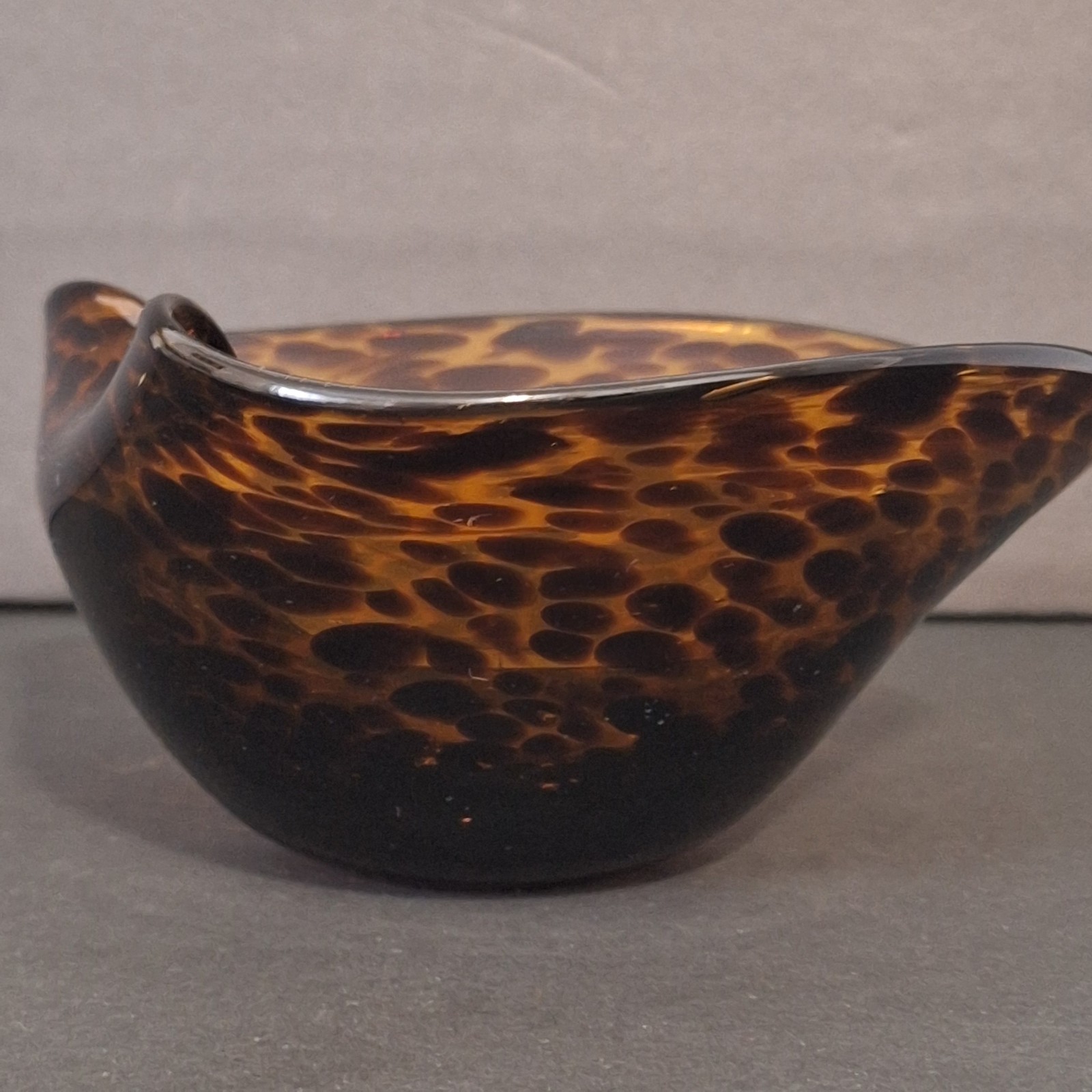 Art Glass Bowl Heart Tortoise Shell Amber Brown Marbled Leapard Design