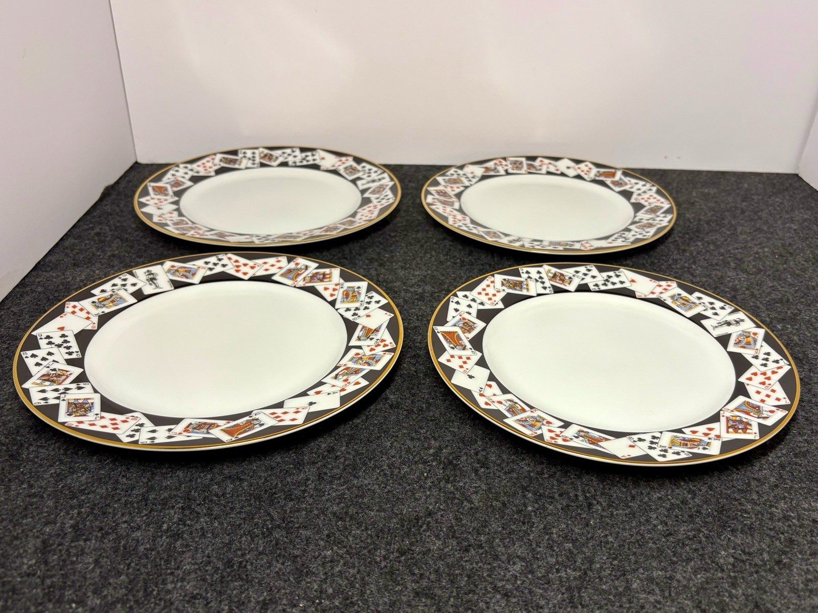 Set of Four Tiffany & Co Porcelain Playing Cards Salad Dessert Plate 7.75 In Dia
