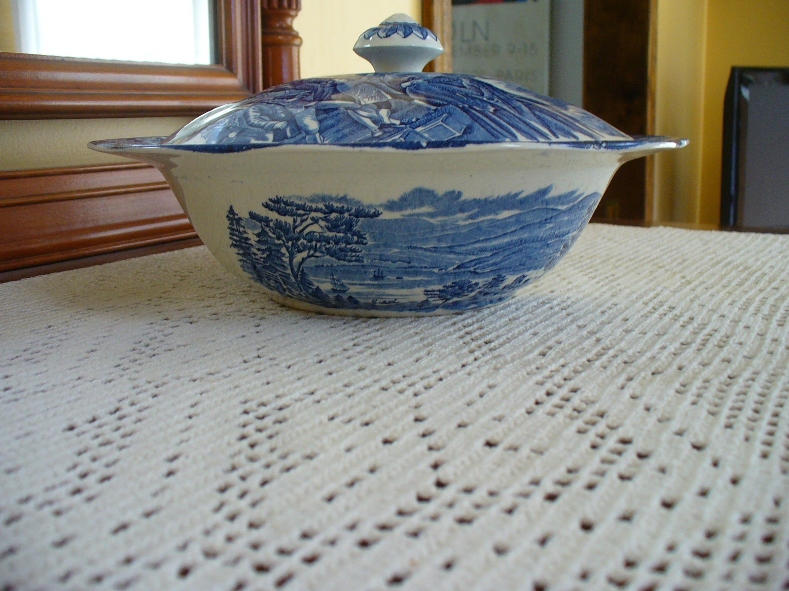 LIBERTY BLUE Staffordshire Covered Vegetable Bowl “Boston Tea Party”