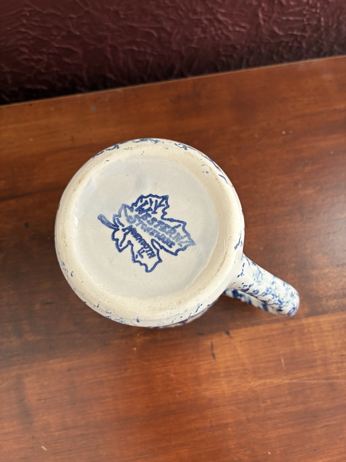 Vintage Western Stoneware Co. Mug Blue Spongeware Coffee Cup 8oz Monmouth U.S.A
