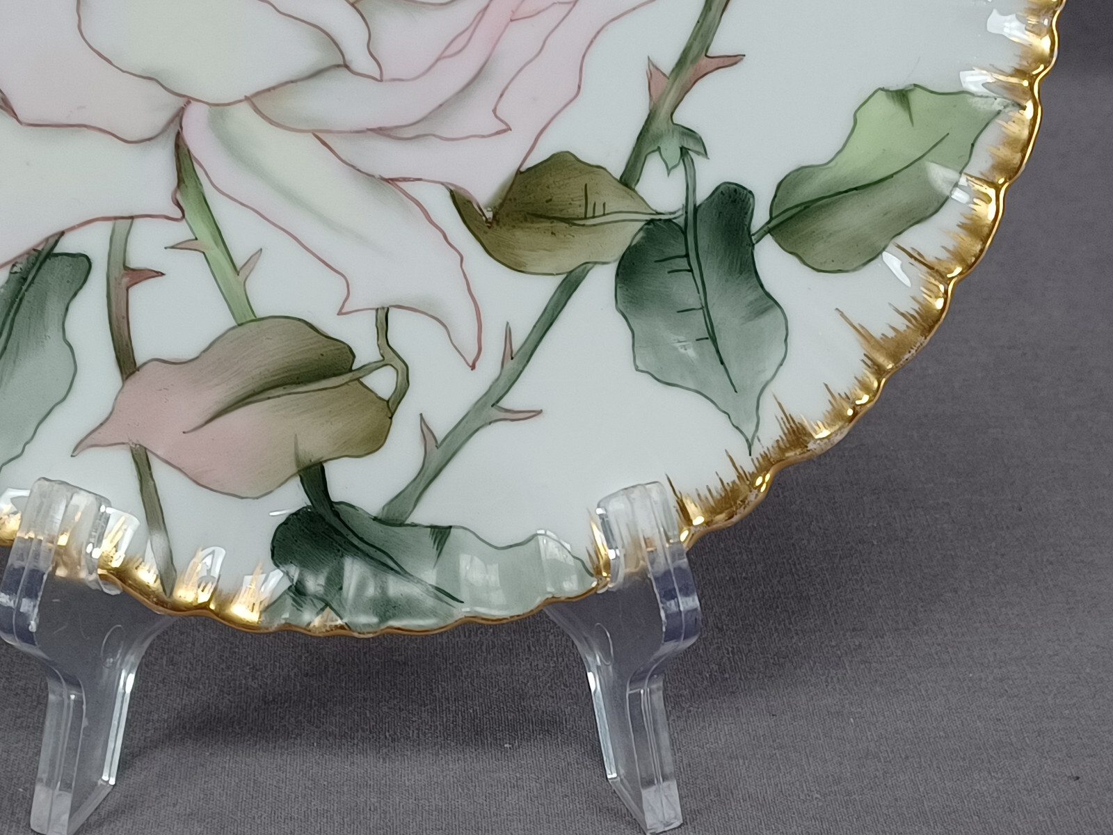 GDM Limoges Hand Painted Large Pink Rose & Gold 8 1/8 Inch Plate C.1891