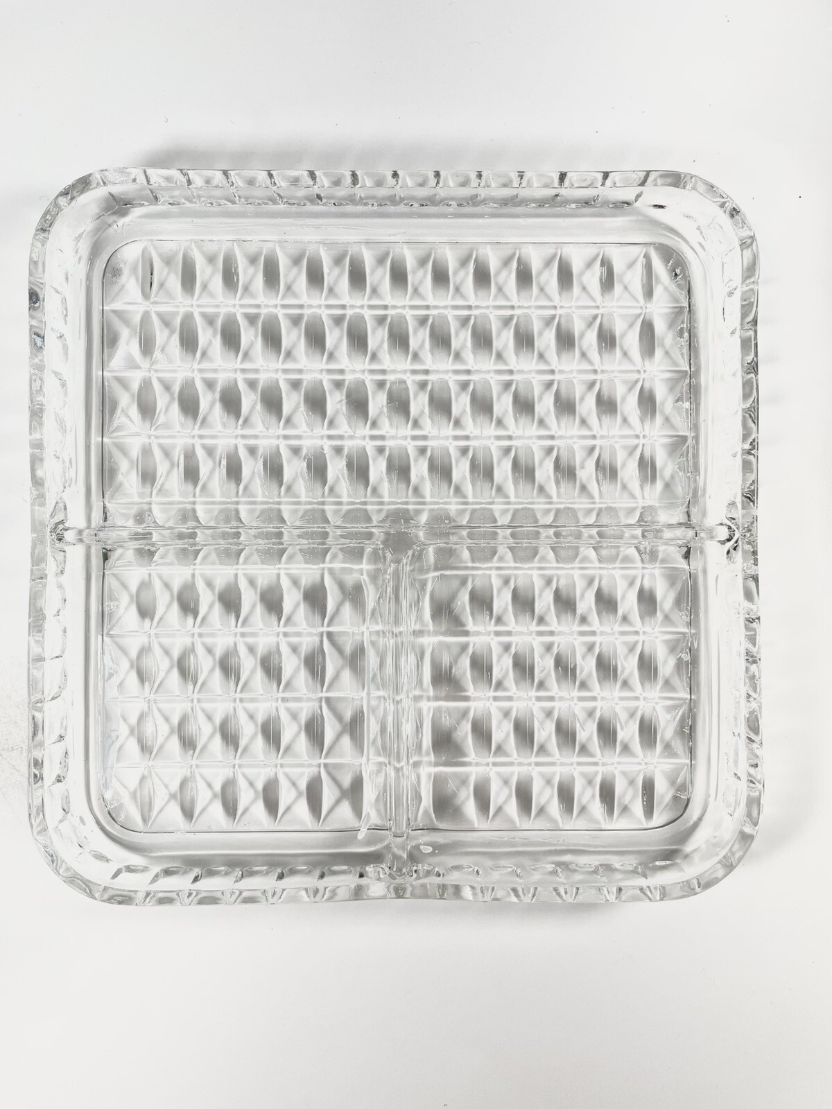 Jeannette Glass Co. WINDSOR DIAMOND Crystal Hard to Find 3 Part 8″ by 8″ Tray