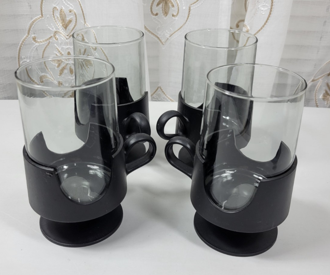 VTG MCM 70’s 4-Corning Glass Snap Cups & Holders 5″
