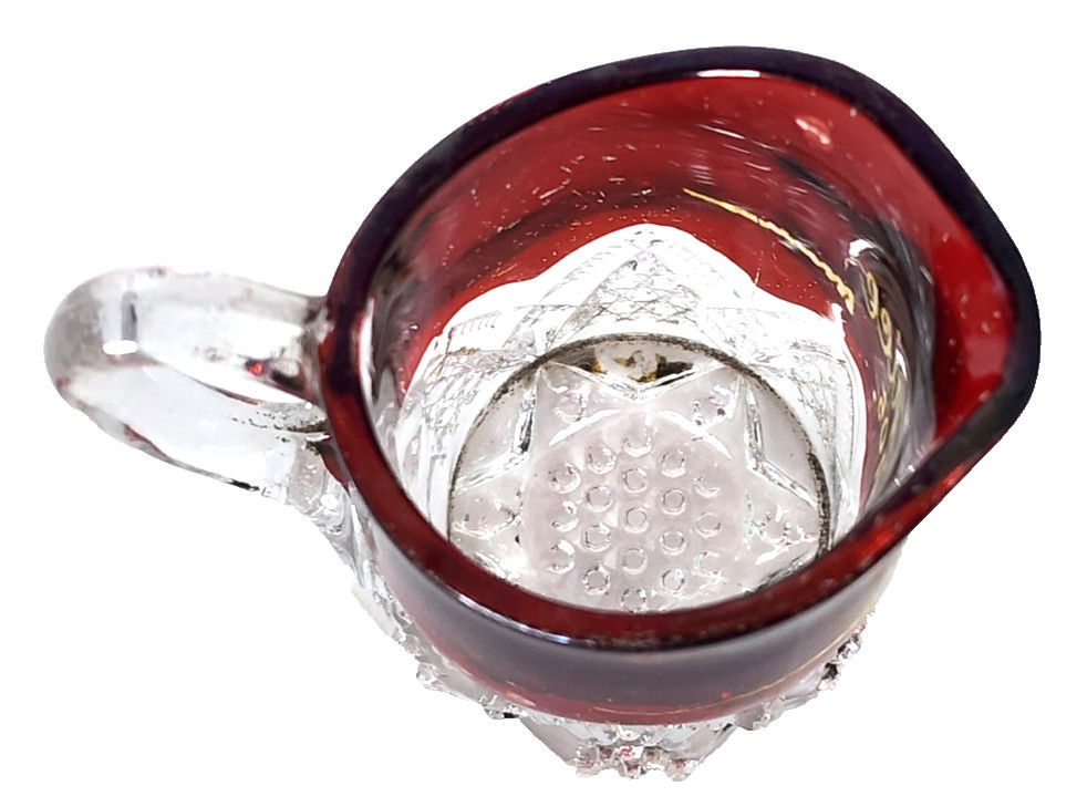 Antique Ruby Flash Souvenir Creamer Bekenice 1905 Bohemian Glass