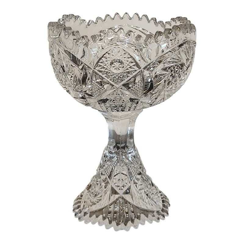 Imperial Glass Nucut Pedestal Bowl Vase Scalloped Rim