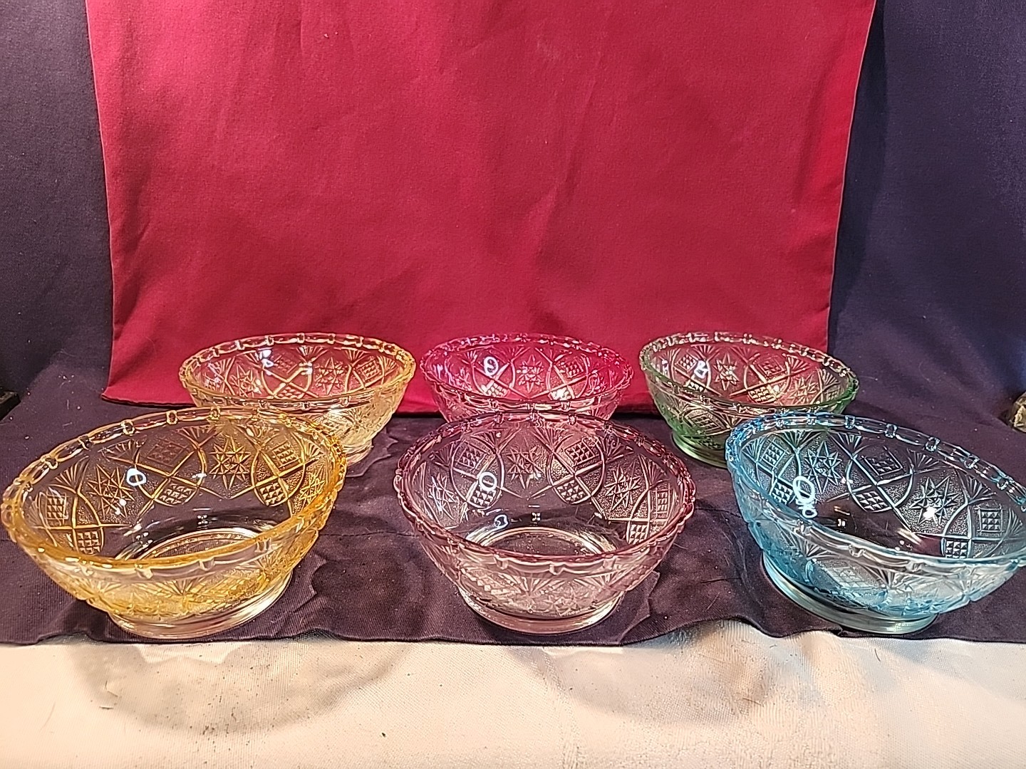 KIG Indonesia 2 1/2 × 5in. Berry Bowls Set of 6 Green,Blue,Pink,Yellow Vintage