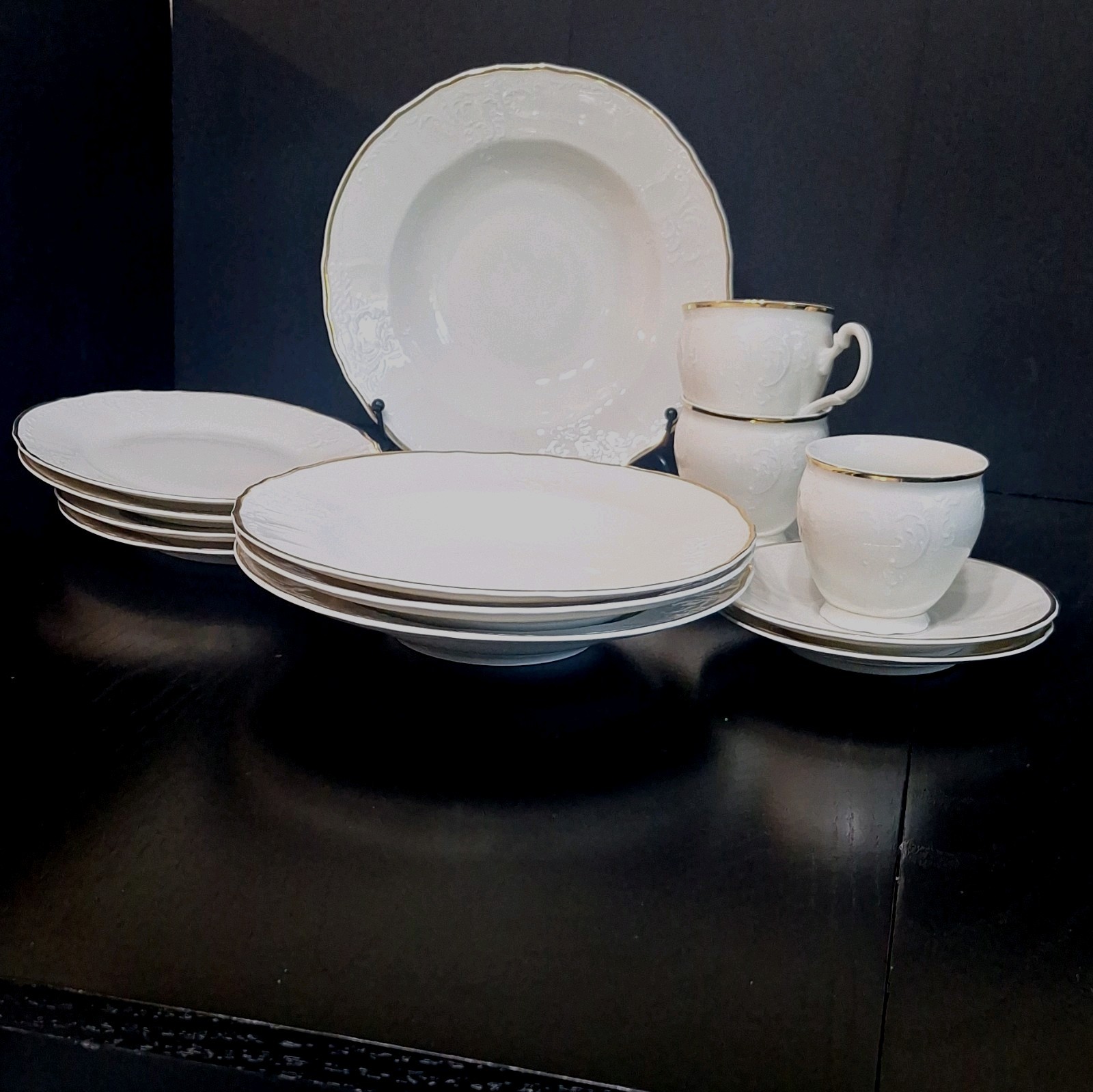 Baum Bros TM Bernadotte Ivory Porcelain Luncheon Set Salad Plate Bowl Cup Saucer