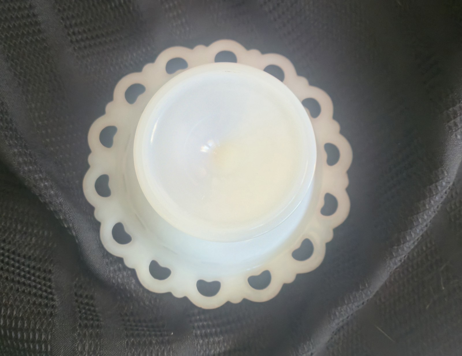 Vintage White Milk Glass Lace Edge Pedestal Bowl