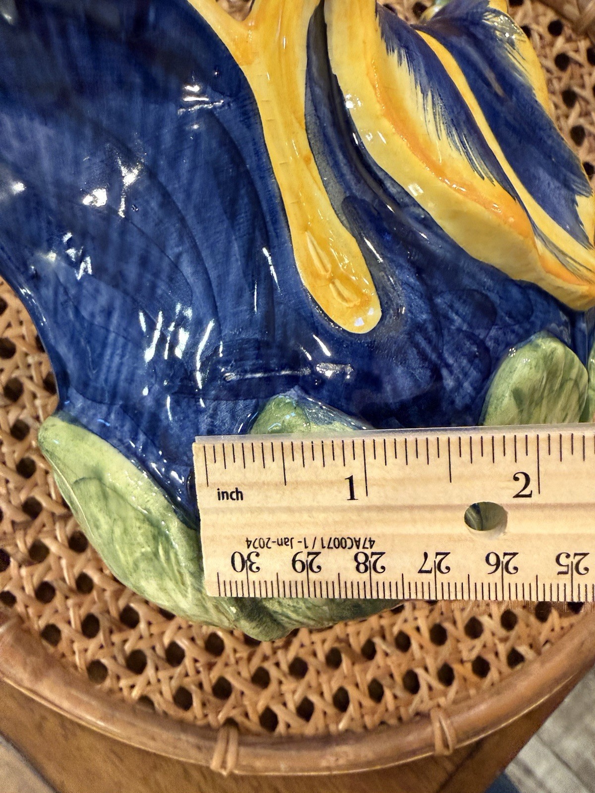 VTG ITALIAN HANDMADE POTTERY IRIS PITCHER MAJOLICA STYLE COBALT BLUE YELLOW