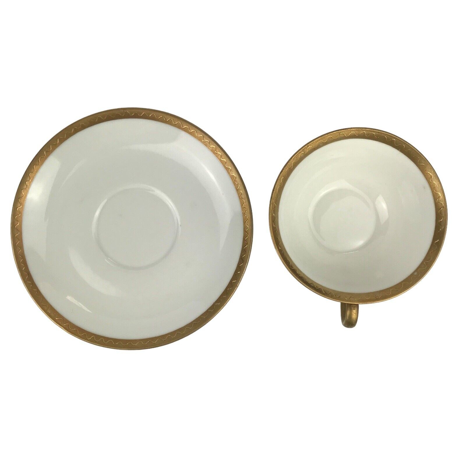 O&EG Royal Austria Teacup & Saucer Set 8 Cups 7 Saucers White Gold Trim Vintage