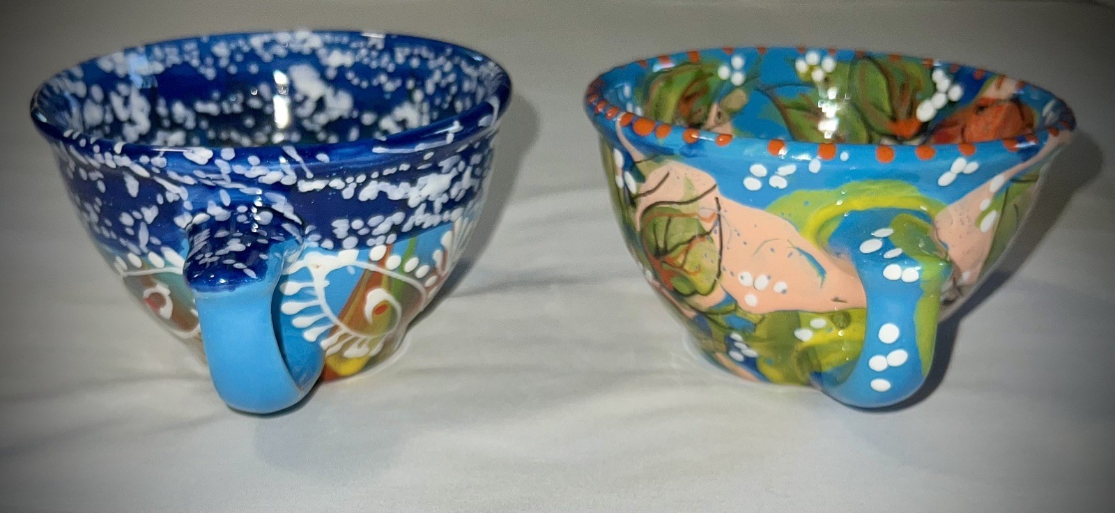 Hand Painted Artisan Crafted Ceramic Folk Art Floral Abstract Coffee Tea Cups 2
