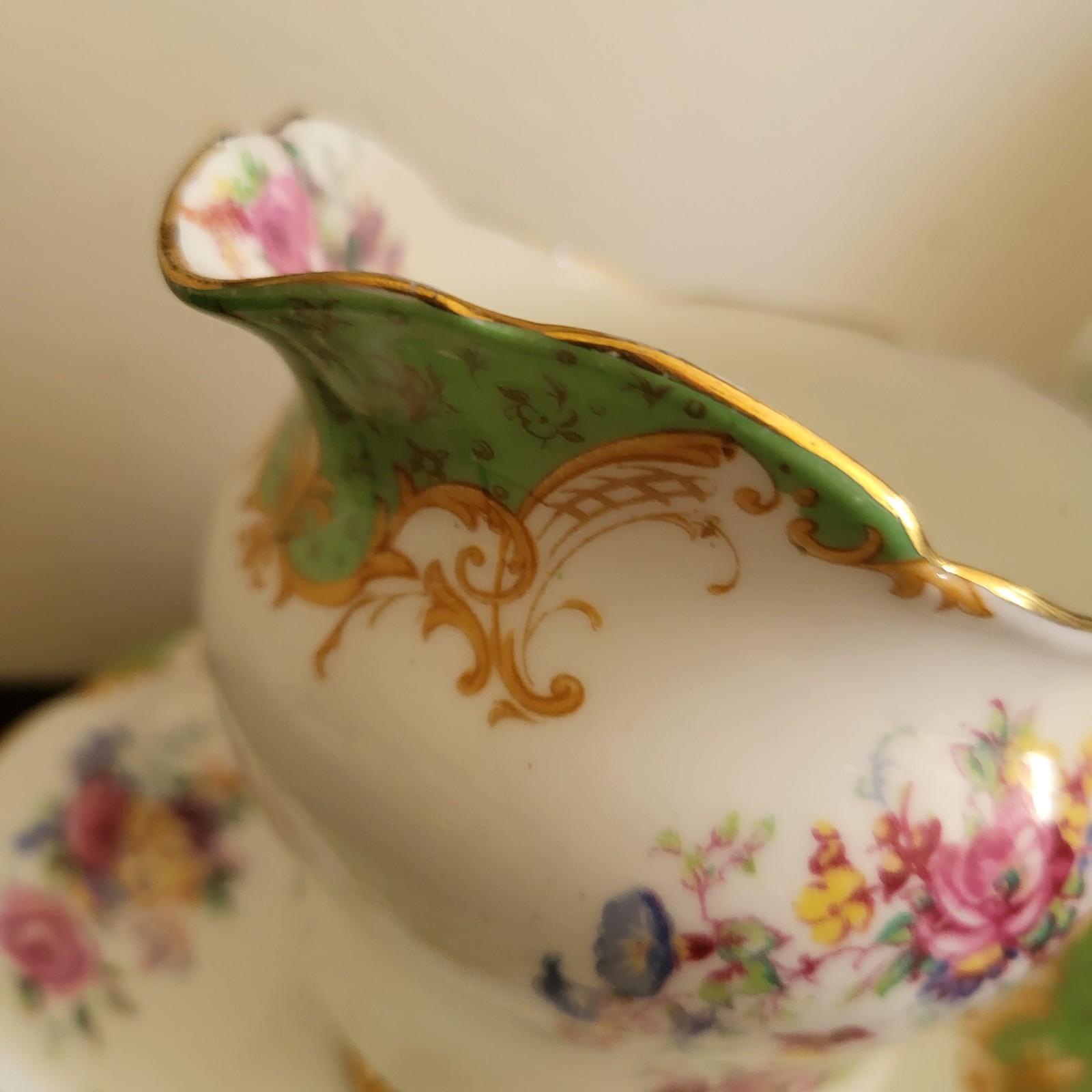 Paragon England Porcelain Rockingham Green Large Creamer And Saucer