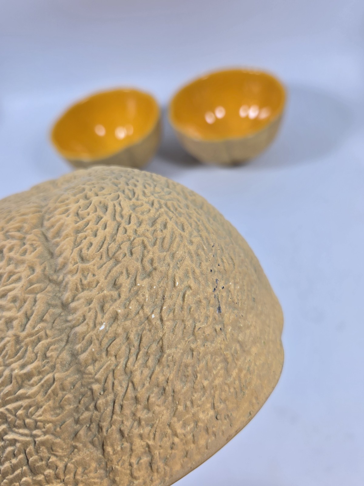 Set of 6 Cantaloupe Melon Bowls Green Rind Orange Interior Sandstone Creations