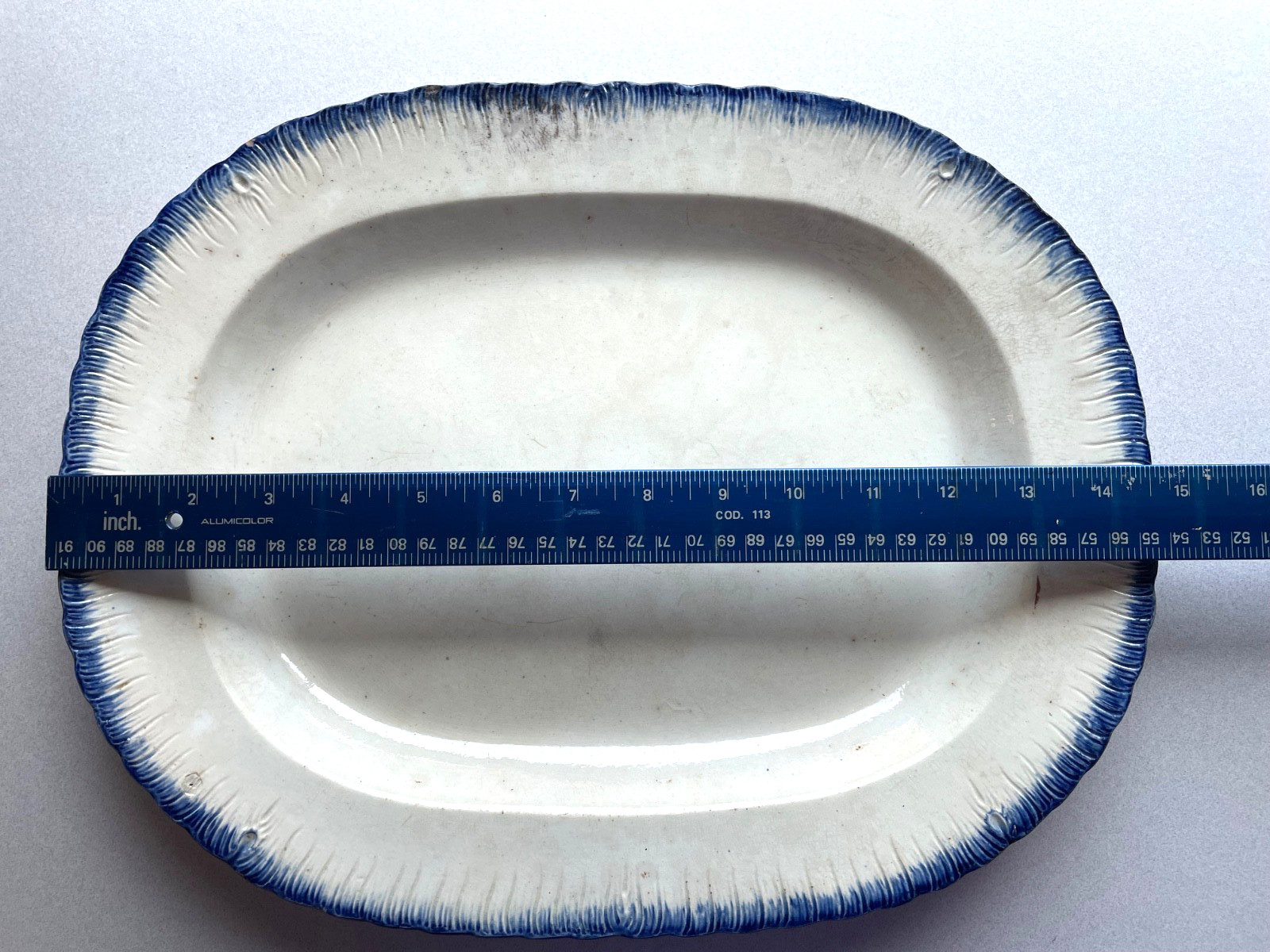 Antique Marked Adams Staffordshire Blue Feather Edge Platter 14-3/4” x 11-5/8”