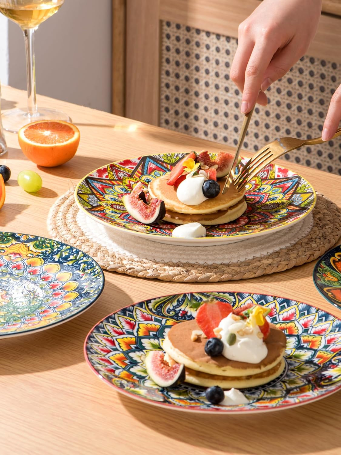Ceramic Dessert Plates Set of 6, 8.5 Inch Porcelain Salad Plate