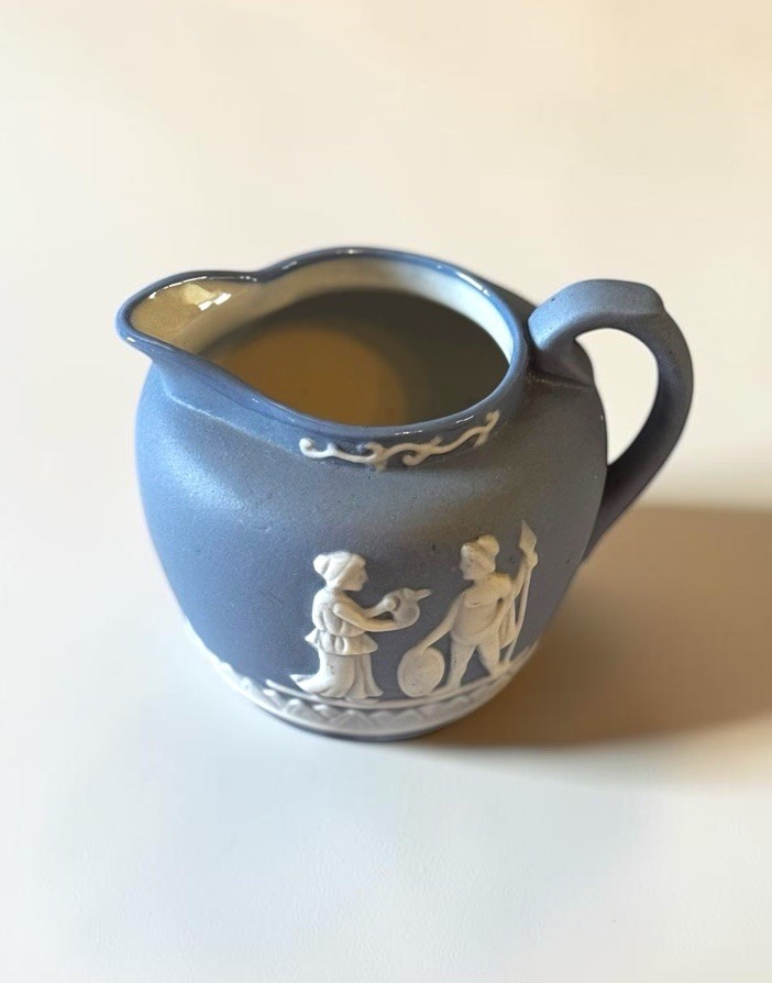 Vintage Jasperware Style Pale Blue Classical Relief England Style Cream Pitcher